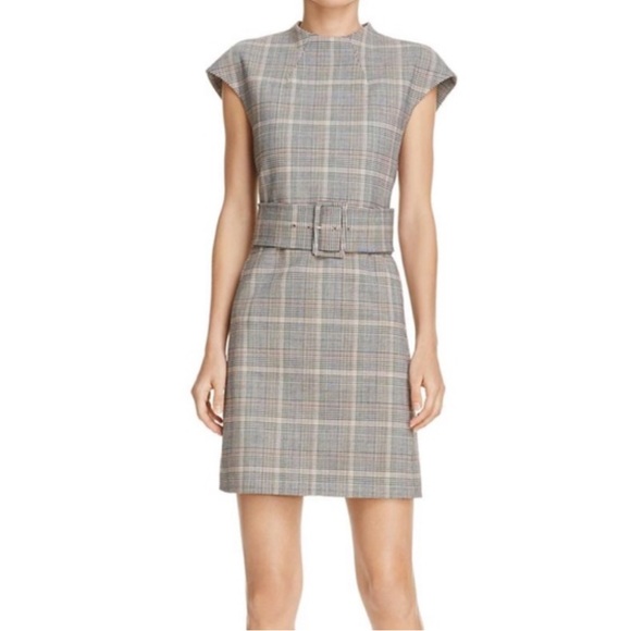 NWT Theory Wool blend Belted Plaid Check Sheath Dress 6 - Picture 3 of 12